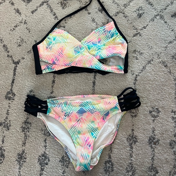 Victoria's Secret Other - Victoria's Secret Pastel Geometric Bikini with Black Trim